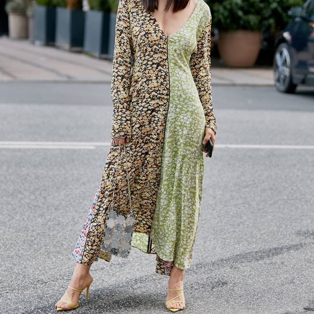 Stine Goya “Maca” Dress Multicolored Floral Longsleeve Midi Dress